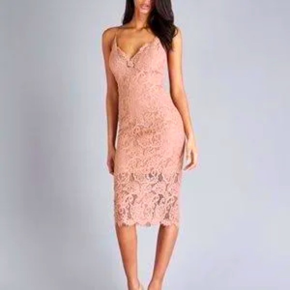 NWT | Bardot GIA Midi Blush Pink Lace Pencil Dress | Color: Cream/Pink | Size: 4
